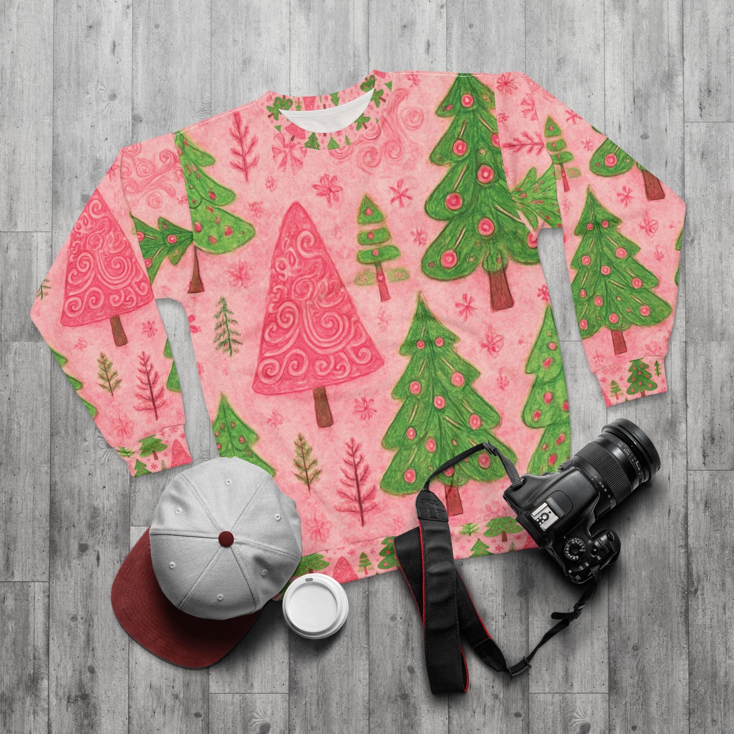 Pink Christmas Tree Sweatshirt — Cute Pastel Holiday Sweater