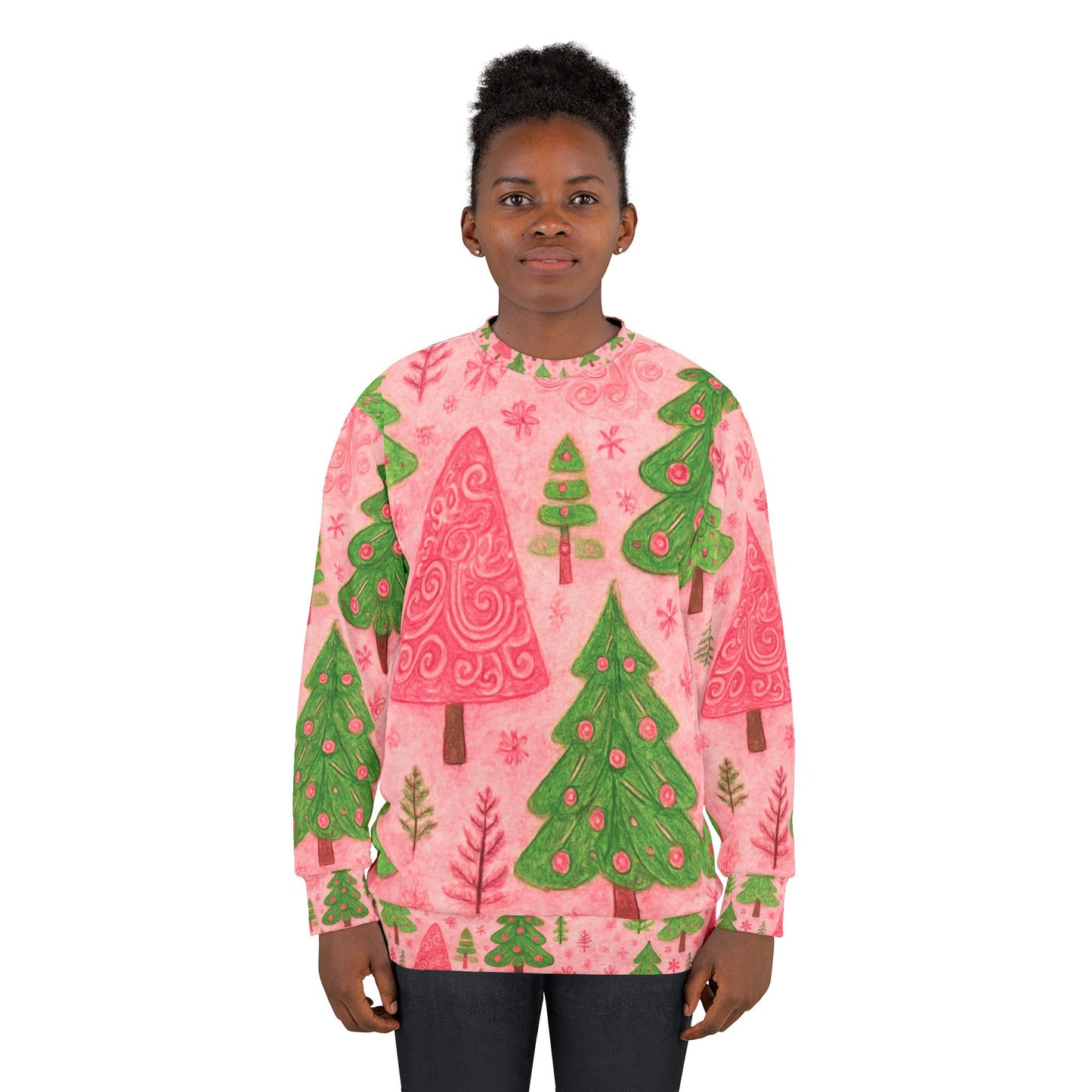 Pink Christmas Tree Sweatshirt — Cute Pastel Holiday Sweater