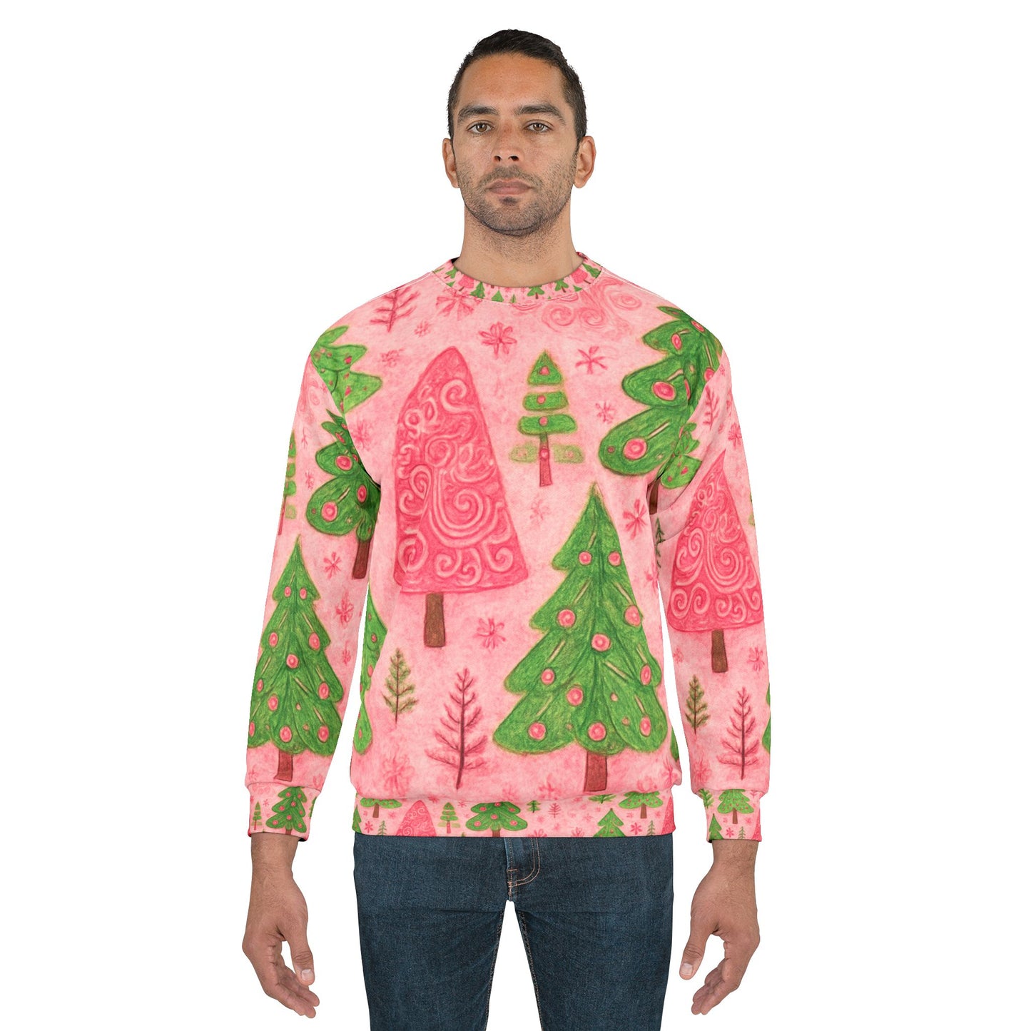 Pink Christmas Tree Sweatshirt — Cute Pastel Holiday Sweater